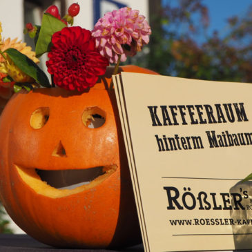 Kürbis mit Blumen in der Kaffeerösterei Höhenkirchen